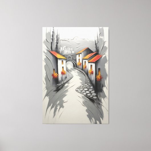 Hillside Village Pathway Canvas Afdruk (Voorkant)