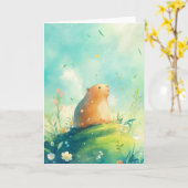 Hilltop Bliss met Capibara en bloemen Kaart (Gele Bloem)