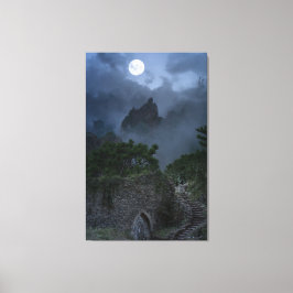 Hilltop full Moon Fantasy Ruined Castle Canvas Afdruk