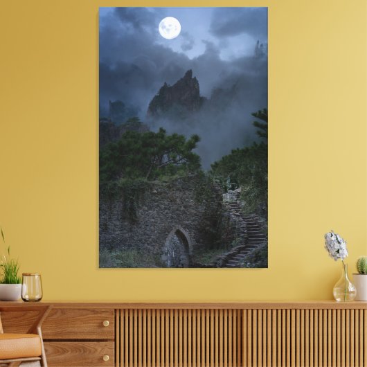 Hilltop full Moon Fantasy Ruined Castle Canvas Afdruk (Insitu (Woonkamer))