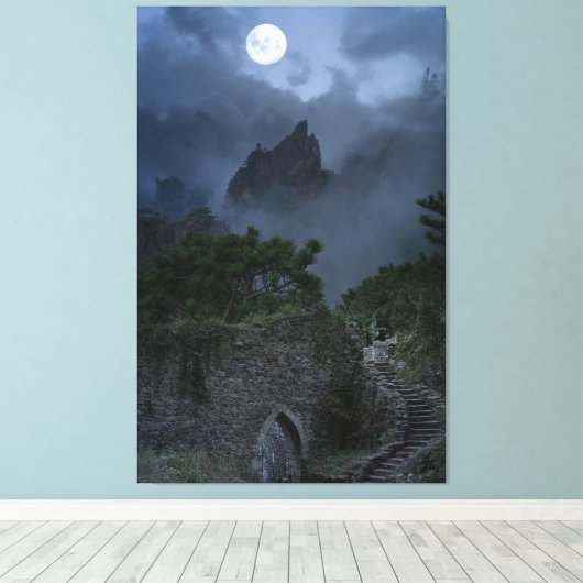 Hilltop full Moon Fantasy Ruined Castle Canvas Afdruk (Insitu (Houten vloer))