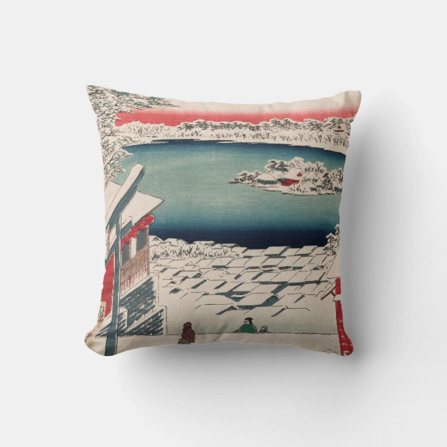 Hilltop Snow Uitzicht  Ukiyo-e Japanse kunst Kussen (Voorkant)