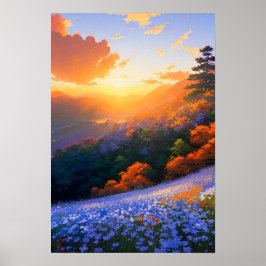 Hilltop Vista van een met bos gevulde vallei Poster