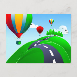 Hilly road with balloons, briefkaart