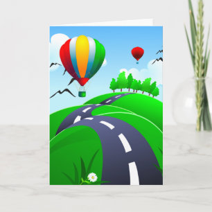 Hilly road with balloons, wenskaart kaart