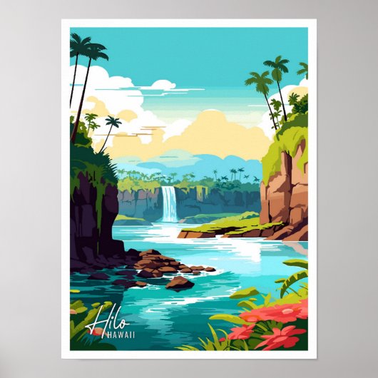Hilo Hawaii Art Vintage Beroemde Reisplaats Poster (Voorkant)