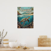 Hilo Hawaii Big Island Retro Tropische Kust Poster (Keuken)