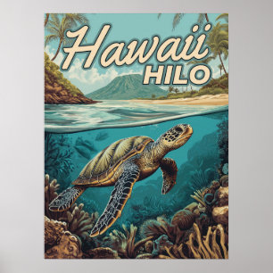 Hilo Hawaii Big Island Retro Tropische Kust Poster