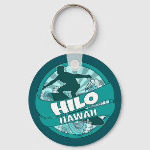 Hilo Hawaii blauwgroen surfer logo sleutelhanger