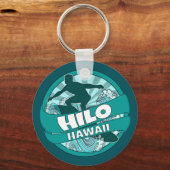 Hilo Hawaii blauwgroen surfer logo sleutelhanger (Voorkant)
