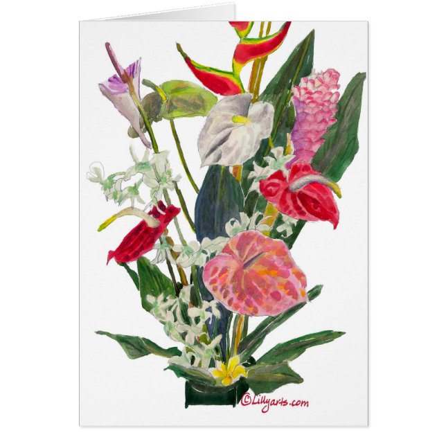 Hilo Hawaii Tropical Flowers Waterverf Print Kaart (Voorkant)