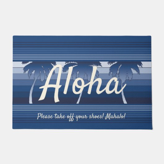 Hilo Hawaiian Palms gestreepte Aloha Navy Deurmat (Voorkant)