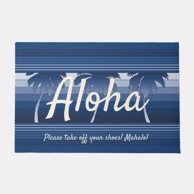 Hilo Hawaiian Palms gestreepte Aloha Navy Deurmat (Voorkant)