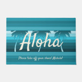 Hilo Hawaiian Palms Striped Aloha Blauwgroen Deurmat (Voorkant)