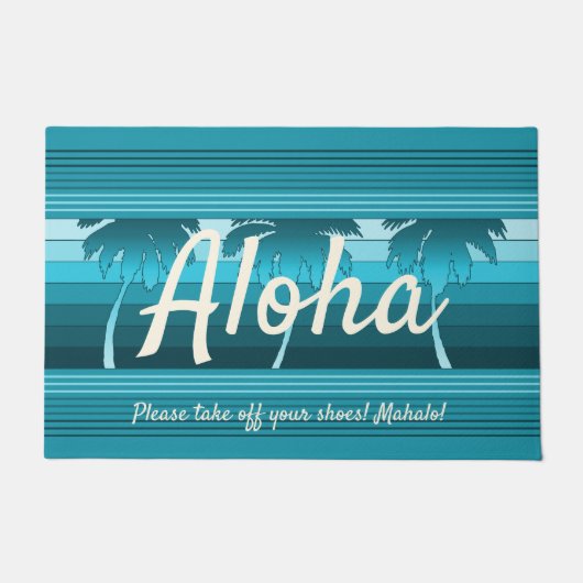 Hilo Hawaiian Palms Striped Aloha Blauwgroen Deurmat (Voorkant)