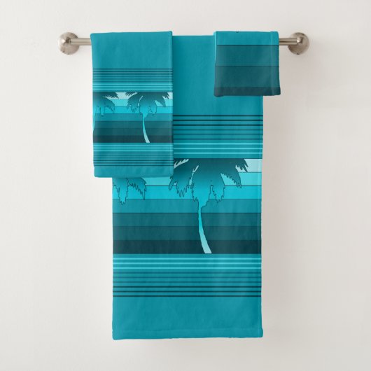 Hilo Hawaiian Palms Striped Coordinates Bad Handdoek (Insitu)