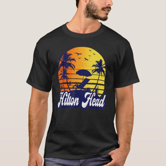 Hilton Head Carolina Sunset Beach Retro T-shirt (Voorkant)