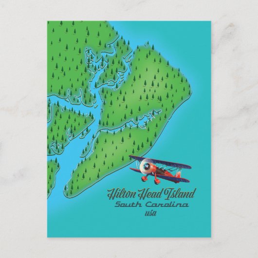 Hilton Head-eiland South Carolina Map Briefkaart (Voorkant)