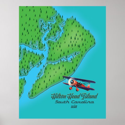 Hilton Head-eiland South Carolina Map Poster (Voorkant)