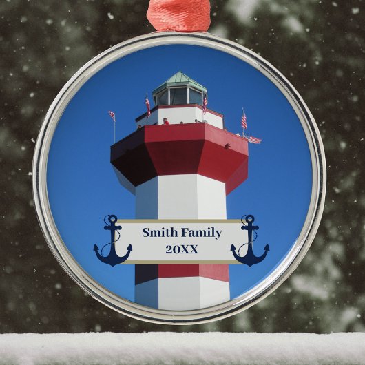Hilton Head Harbour Town Lighthouse and Anchor Metalen Ornament