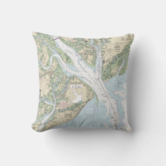 Hilton Head Island/Beaufort Nautical Chart Pillow Kussen (Voorkant)