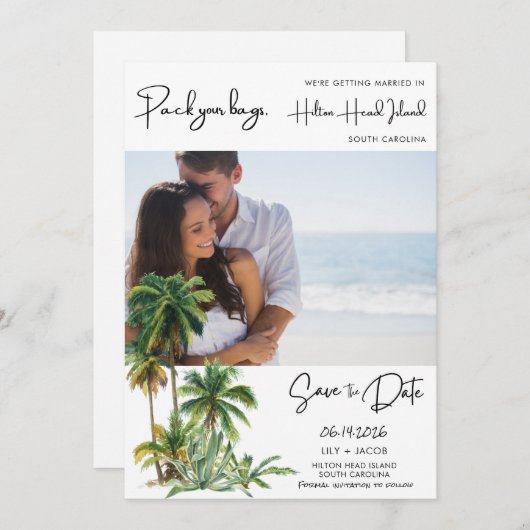 Hilton Head Island Bruiloft Bewaar de datum Save The Date (Voorkant / Achterkant)