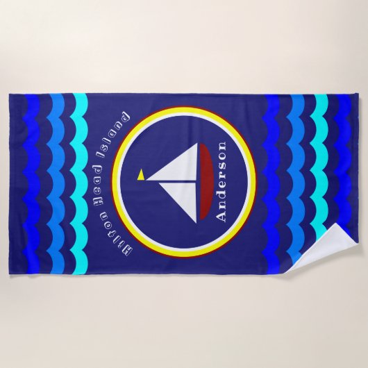 Hilton Head Island Cute Sailboat Anchor en naam Strandlaken (Voorkant)