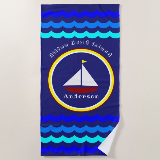 Hilton Head Island Cute Sailboat Anchor en naam Strandlaken (Voorkant)