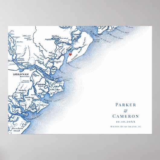 Hilton Head Island Kaart Bruiloft Gastenboek Poste Poster (Voorkant)