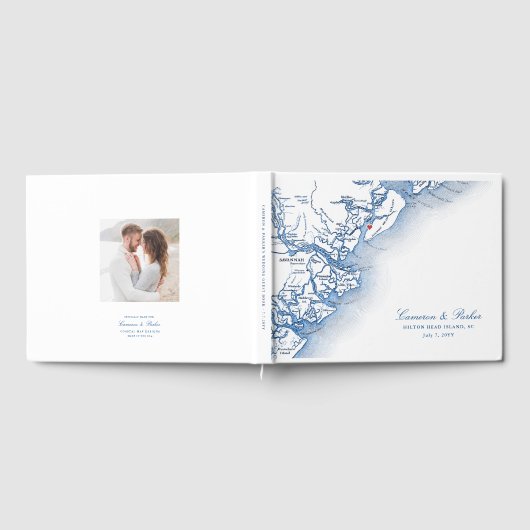 Hilton Head Island Kaart Elegant Navy Blue Bruilof Gastenboek (Volledig)