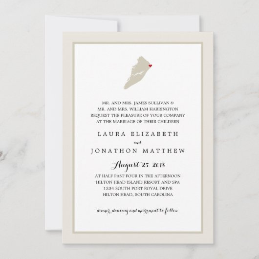 Hilton Head Island Kaart met hart | Bruiloft (Voorkant)
