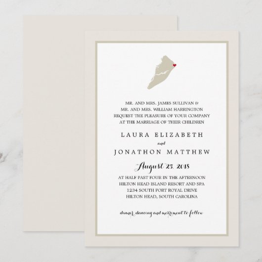 Hilton Head Island Kaart met hart | Bruiloft (Voorkant / Achterkant)