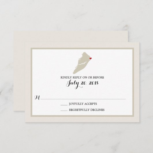 Hilton Head Island Kaart met hart | Bruiloft RSVP (Voorkant / Achterkant)