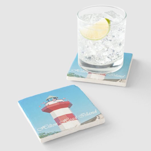 Hilton Head Island Lighthouse Onderzetter met Text (Zijkant)