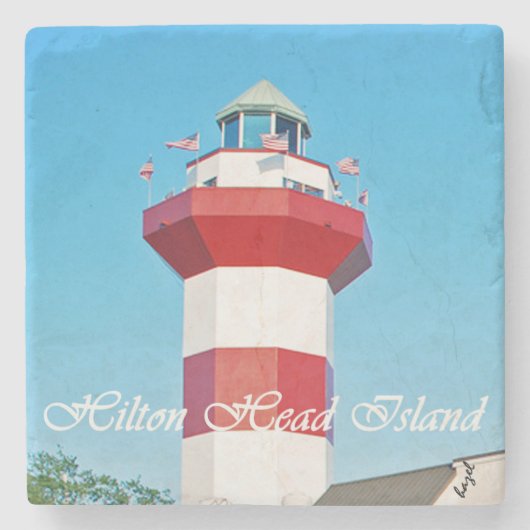 Hilton Head Island Lighthouse Onderzetter met Text (Voorkant)