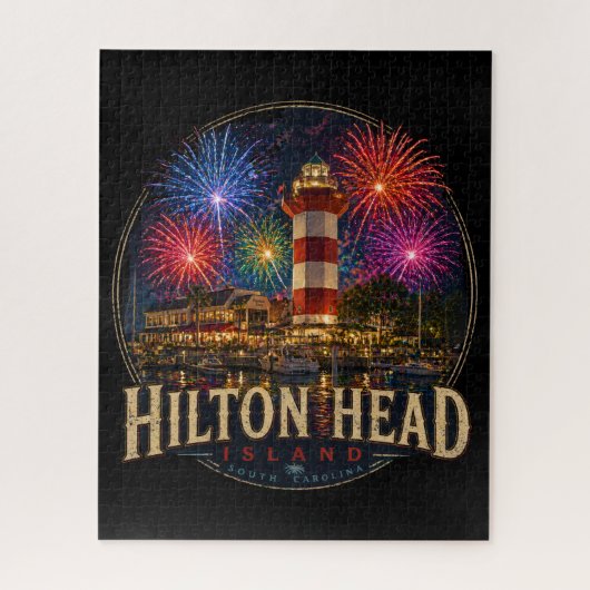 Hilton Head Island Lighthouse Patriottische Vuurwe Legpuzzel (Verticaal)