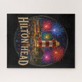 Hilton Head Island Lighthouse Patriottische Vuurwe Legpuzzel (Horizontaal)