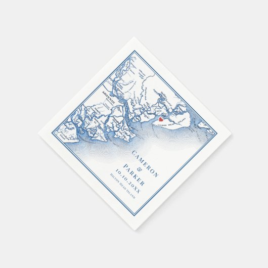 Hilton Head Island SC Kaart Elegante marinebruilof Servet (Hoek)