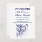 Hilton Head Island SC  Map Navy Blue Aankondigingskaart (Voorkant / Achterkant)