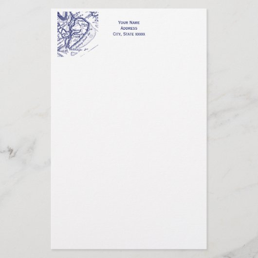 Hilton Head Island SC  Map Navy Blue Briefpapier (Voorkant)