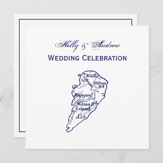 Hilton Head Island SC Map Navy Blue Kaart (Voorkant / Achterkant)