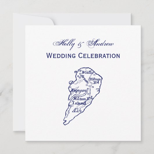 Hilton Head Island SC Map Navy Blue Kaart (Voorkant)