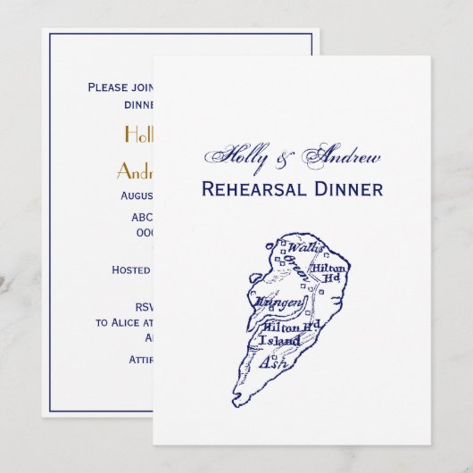 Hilton Head Island SC  Map Navy Blue Kaart (Voorkant / Achterkant)