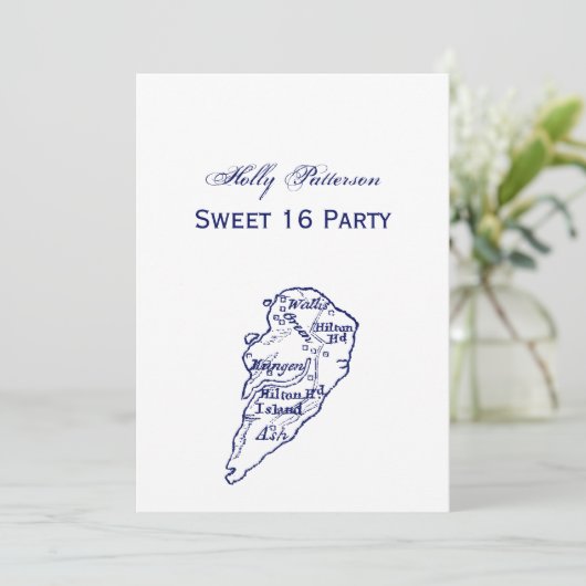 Hilton Head Island SC  Map Navy Blue Kaart (Staand voorkant)