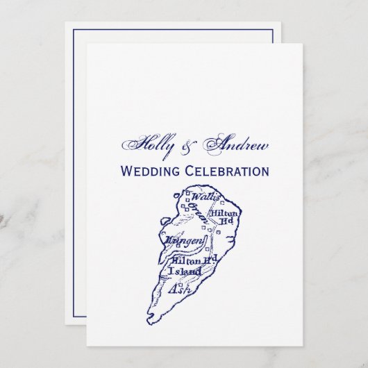 Hilton Head Island SC  Map Navy Blue Kaart (Voorkant / Achterkant)