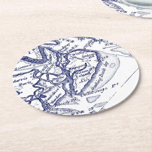 Hilton Head Island SC  Map Navy Blue Ronde Kartonnen Onderzetter (Gebogen)