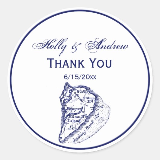 Hilton Head Island SC  Map Navy Blue Ronde Sticker (Voorkant)