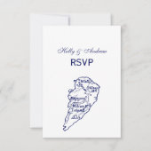 Hilton Head Island SC  Map Navy Blue RSVP Kaartje (Voorkant)
