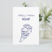 Hilton Head Island SC  Map Navy Blue RSVP Kaartje (Staand voorkant)