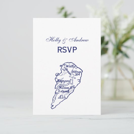 Hilton Head Island SC  Map Navy Blue RSVP Kaartje (Staand voorkant)